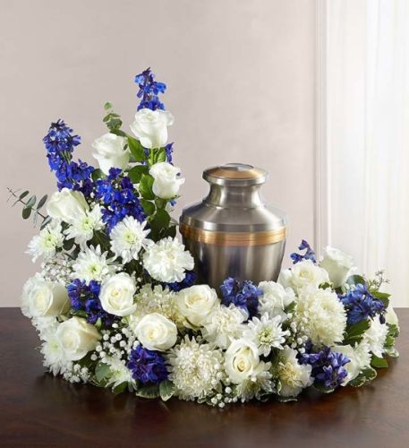 Cremation Wreath in Blue & White